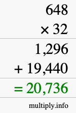 How to calculate 648 times 32 using long multiplication How to calculate 648 times 32 using long multiplication