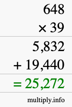 How to calculate 648 times 39 using long multiplication