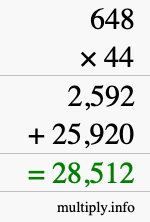How to calculate 648 times 44 using long multiplication How to calculate 648 times 44 using long multiplication