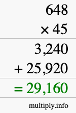 How to calculate 648 times 45 using long multiplication
