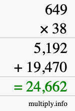 How to calculate 649 times 38 using long multiplication