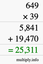How to calculate 649 times 39 using long multiplication