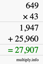 How to calculate 649 times 43 using long multiplication
