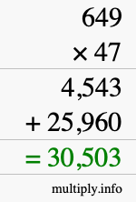 How to calculate 649 times 47 using long multiplication