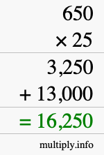 How to calculate 650 times 25 using long multiplication How to calculate 650 times 25 using long multiplication