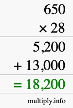 How to calculate 650 times 28 using long multiplication How to calculate 650 times 28 using long multiplication