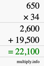 How to calculate 650 times 34 using long multiplication How to calculate 650 times 34 using long multiplication