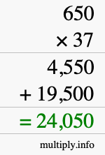 How to calculate 650 times 37 using long multiplication