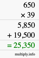 How to calculate 650 times 39 using long multiplication
