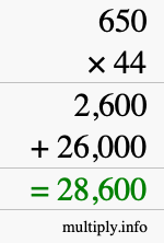 How to calculate 650 times 44 using long multiplication How to calculate 650 times 44 using long multiplication