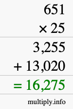 How to calculate 651 times 25 using long multiplication How to calculate 651 times 25 using long multiplication