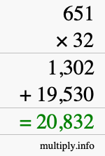 How to calculate 651 times 32 using long multiplication How to calculate 651 times 32 using long multiplication