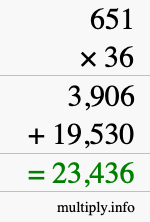 How to calculate 651 times 36 using long multiplication