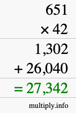 How to calculate 651 times 42 using long multiplication