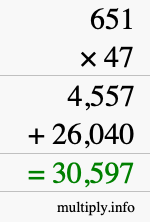 How to calculate 651 times 47 using long multiplication