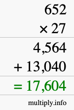 How to calculate 652 times 27 using long multiplication
