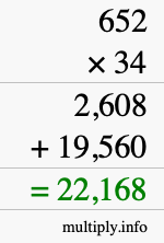 How to calculate 652 times 34 using long multiplication How to calculate 652 times 34 using long multiplication