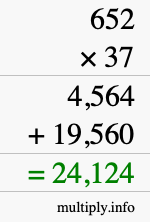How to calculate 652 times 37 using long multiplication