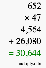 How to calculate 652 times 47 using long multiplication