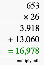 How to calculate 653 times 26 using long multiplication