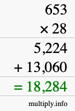 How to calculate 653 times 28 using long multiplication How to calculate 653 times 28 using long multiplication