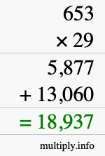 How to calculate 653 times 29 using long multiplication