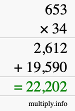 How to calculate 653 times 34 using long multiplication How to calculate 653 times 34 using long multiplication