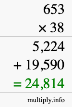 How to calculate 653 times 38 using long multiplication