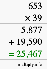 How to calculate 653 times 39 using long multiplication