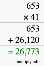 How to calculate 653 times 41 using long multiplication
