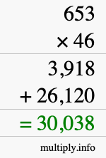 How to calculate 653 times 46 using long multiplication