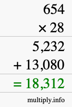 How to calculate 654 times 28 using long multiplication How to calculate 654 times 28 using long multiplication