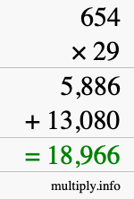 How to calculate 654 times 29 using long multiplication
