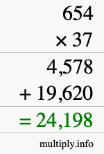 How to calculate 654 times 37 using long multiplication