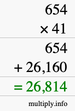 How to calculate 654 times 41 using long multiplication