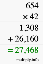 How to calculate 654 times 42 using long multiplication How to calculate 654 times 42 using long multiplication