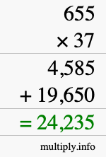 How to calculate 655 times 37 using long multiplication