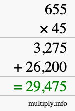 How to calculate 655 times 45 using long multiplication How to calculate 655 times 45 using long multiplication