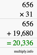 How to calculate 656 times 31 using long multiplication
