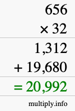 How to calculate 656 times 32 using long multiplication How to calculate 656 times 32 using long multiplication