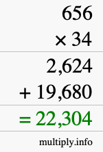 How to calculate 656 times 34 using long multiplication