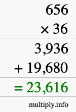 How to calculate 656 times 36 using long multiplication How to calculate 656 times 36 using long multiplication