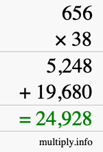 How to calculate 656 times 38 using long multiplication