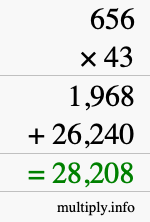 How to calculate 656 times 43 using long multiplication