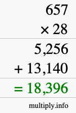 How to calculate 657 times 28 using long multiplication How to calculate 657 times 28 using long multiplication