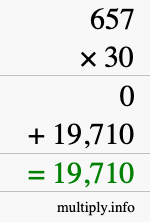 How to calculate 657 times 30 using long multiplication