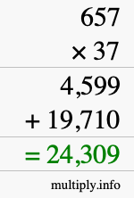 How to calculate 657 times 37 using long multiplication