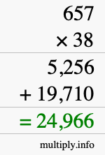 How to calculate 657 times 38 using long multiplication