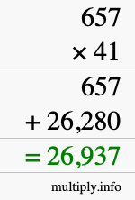 How to calculate 657 times 41 using long multiplication