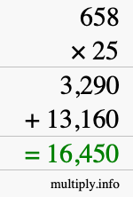 How to calculate 658 times 25 using long multiplication